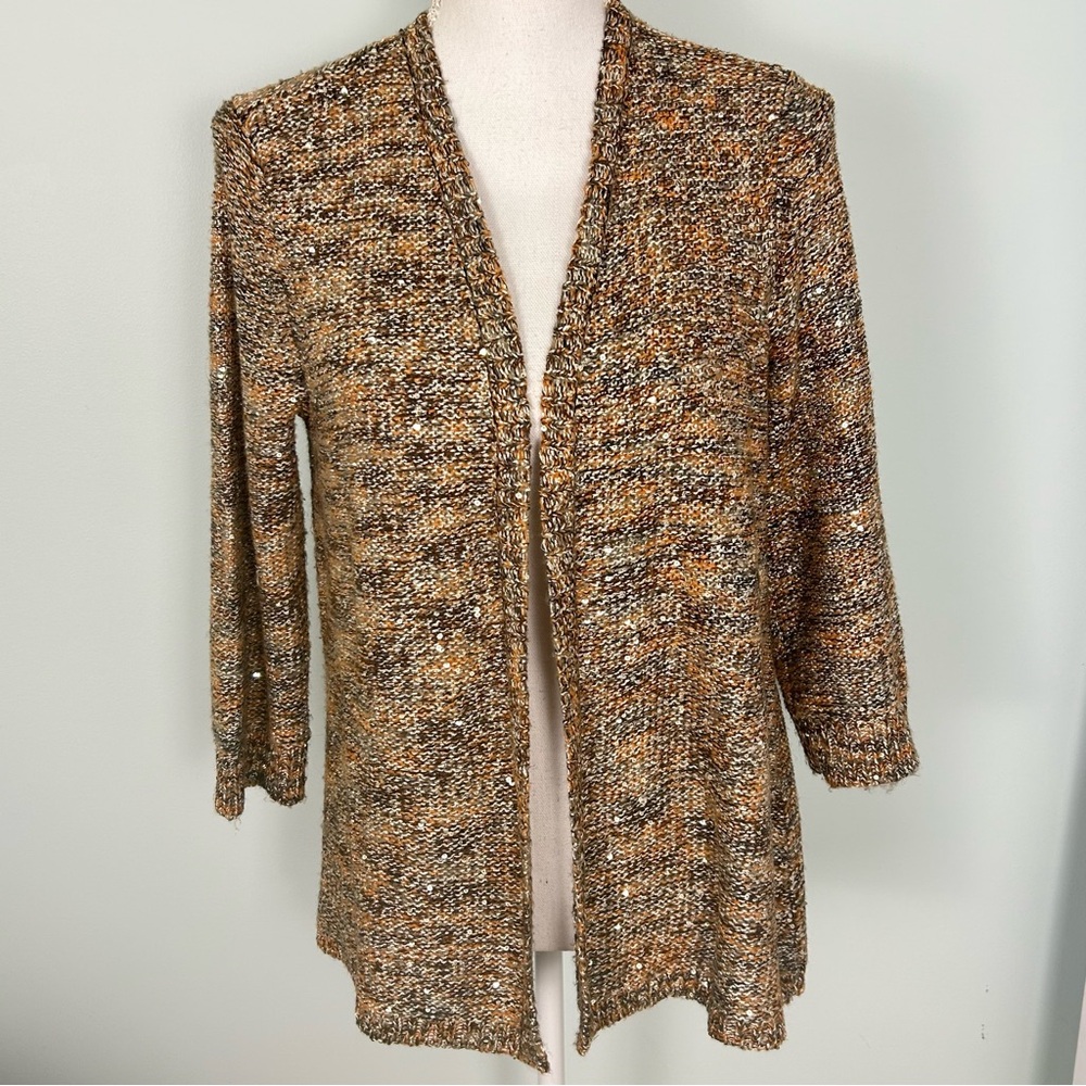Chico’s Multicolored Sequined Open Front Cardigan - image 1